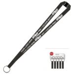 Aquarius Ribbed Lanyard Budget Screen Printed 1 Colour 1 Side Keyring and Breakaway - 15mm Polyester, Black (LABKRBA-15-BLK_EZI)