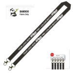 Bamboo Ribbed Lanyard Screen Printed 15mm - Double Carabiner, Black (LBAM15-DC-BLK_EZI)