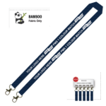 Bamboo Ribbed Lanyard Screen Printed 15mm - Double Carabiner, Navy (LBAM15-DC-NVY_EZI)