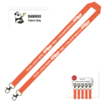 Bamboo Ribbed Lanyard Screen Printed 15mm - Double Carabiner, Orange (LBAM15-DC-ORG_EZI)
