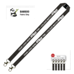 Bamboo Ribbed Lanyard Screen Printed 15mm - Double Carabiner and Breakaway, Black (LBAM15-DCBA-BLK_EZI)