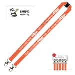 Bamboo Ribbed Lanyard Screen Printed 15mm - Double Carabiner and Breakaway, Orange (LBAM15-DCBA-ORG_EZI)