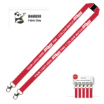 Bamboo Ribbed Lanyard Screen Printed 15mm - Double Carabiner and Breakaway, Red (LBAM15-DCBA-RED_EZI)