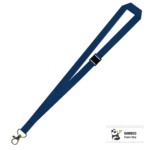 Bamboo Plain Lanyard with Carabiner and Breakaway - 15mm 100% Bamboo, Navy (LBCBBA-15B-NVY_EZI)