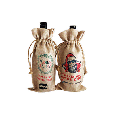 Faux Burlap Wine Bottle Drawstring Bag