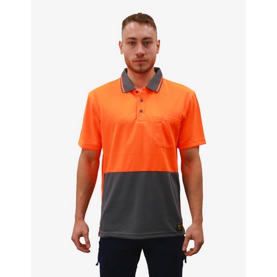 SFWP150 Polo Shirts - Fluro-Orange-Charcoal