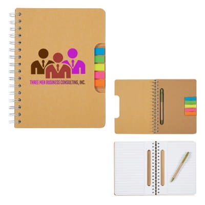 Eco Spiral Notebook With Pen And Sticky Flags