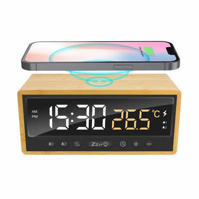 Bamboo Wireless Charging Desk Clock