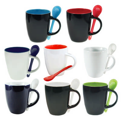 Coffee Mug With Spoon In Convenient Carry Hole