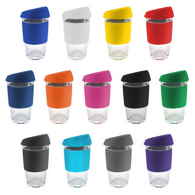 Glass Moama 475ml Coffee Cup With Silicon Lid and Band