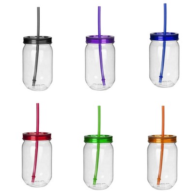 800ml Mason Jar With Coloured lid And Straw