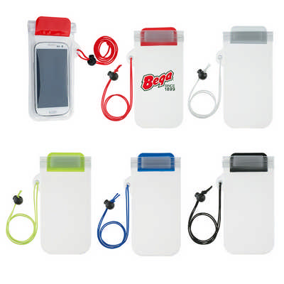 White Waterproof Phone Pouch with Coloured Cord