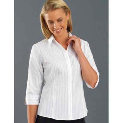 Fine Stripe Womens Business Shirt - White