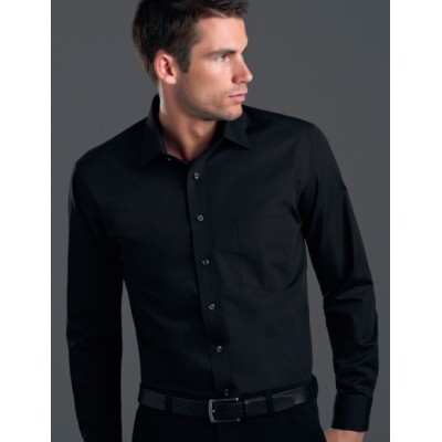 Poplin Black Mens Business Shirt - Black