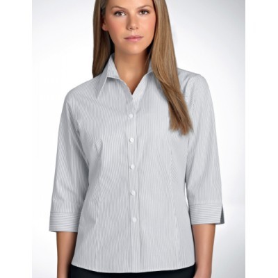 Herringbone Stripe Womens Business Shirt - Steel