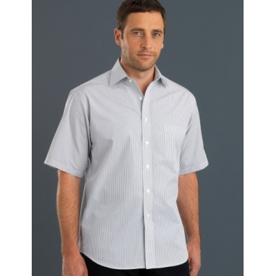 Herringbone Stripe Mens Business Shirt - Steel