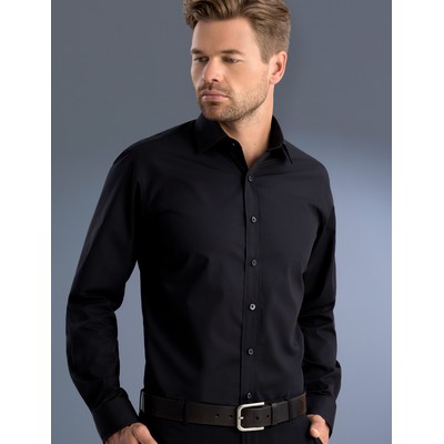Mens Slim Fit Long Sleeve Poplin - Black