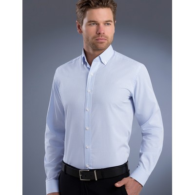 Mens Slim Fit Long Sleeve Mini Check - Blue