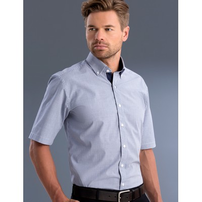 Mens Slim Fit Short Sleeve Square Check - Navy