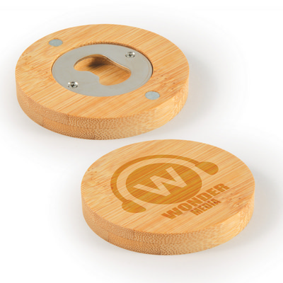 Discus Bamboo Bottle Opener Coaster 