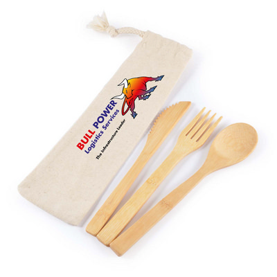 Miso Bamboo Cutlery Set in Calico Pouch