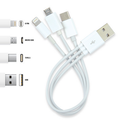 3 in 1 Combo USB Cable - Micro, 8 Pin, Type C (LL9091_LLPRINT)