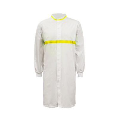 FOOD INDUSTRY LONG LENGTH DUSTCOAT WITH MANDARIN COLLAR, CONTRAST TRIMS ON COLLAR AND CHEST
