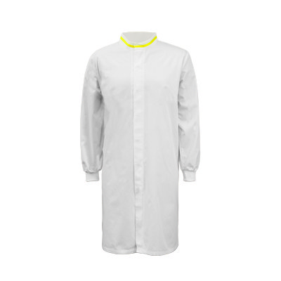 FOOD INDUSTRY LONG LENGTH DUSTCOAT WITH MANDARIN COLLAR, CONTRAST TRIMS ON COLLAR