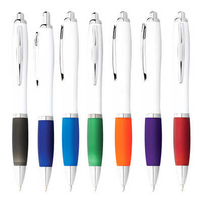 Nash Ballpoint Pen with White Barrel and Coloured Grip (4102_RNG_DEC)