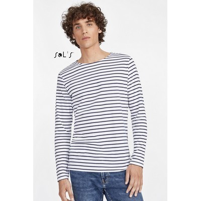 T - shirt long sleeve Men s Striped pattern 100% combed ring spun cotton MARINE 