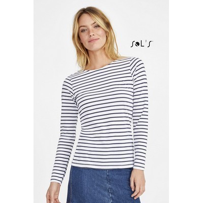 T-shirt Long sleeve Women s striped pattern 100% combed cotton MARINE