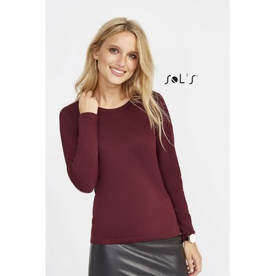 T shirt long sleeve women s , round neck semi combed 100% ring spun cotton , ribbed neck MAJESTIC