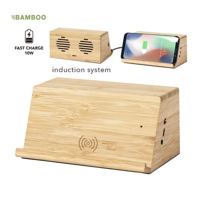  SPEAKER with wireless phone charger Made from natural bamboo wood cuttings ZAPHIR