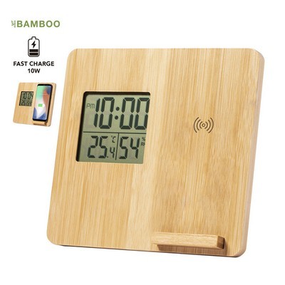 WEATHER STATION with wireless CHARGER case made from bamboo FIORY