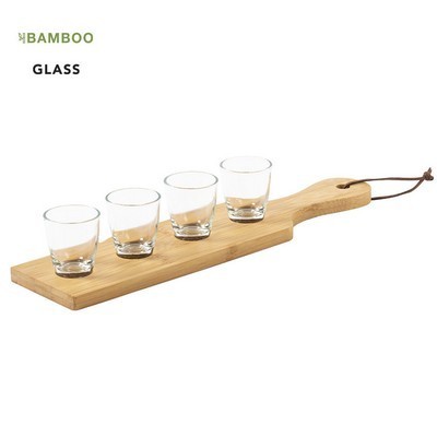 SHOT GLASS SET with 4 x 30ml glasses and bamboo tray 