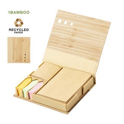 DESK NOTEPAD HOLDER made from Bamboo with Kraft multiple size sticky note pads 