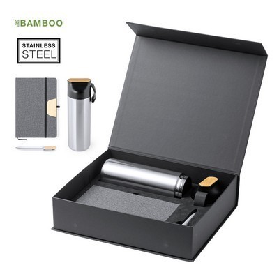 Gift set - includes double walled thermos , note book and pen 