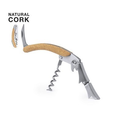 BOTTLE OPENER AND CORKSCREW MADE FROM CORK AND STAINLESS STEEL 