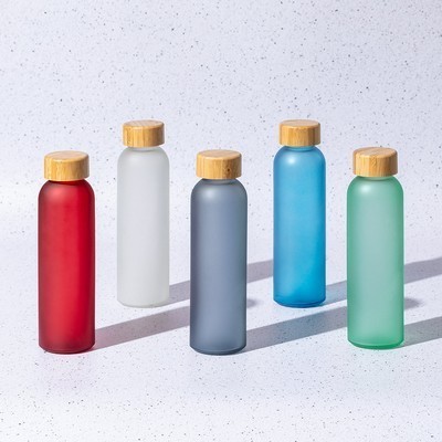 Drink bottle 500ml frosted glass with bamboo lid ECO box