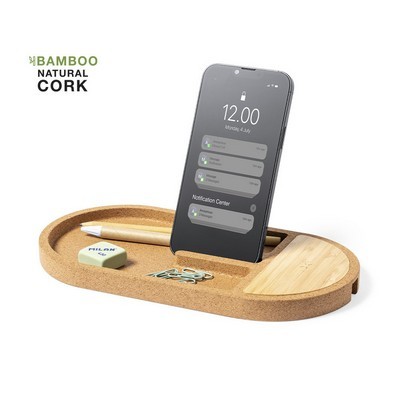 DESK ORGANIZER WITH WIRELESS CHARGER made from cork and bamboo BENY