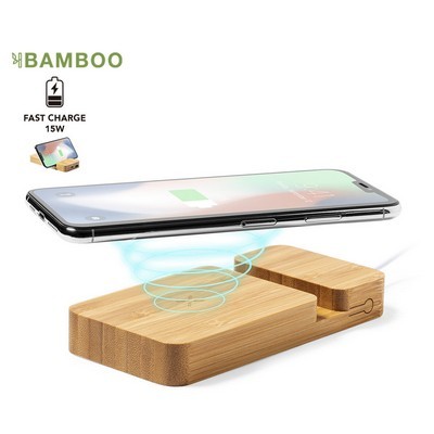 Wireless charger and phone holder 15W fast charge made from bamboo DRALIA 