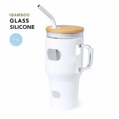 Travel mug Glass with straw and silicone sleeve