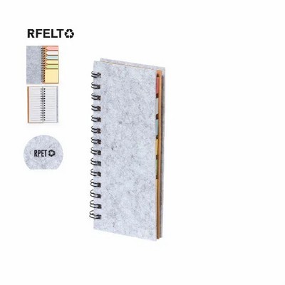 Note book with sticky note pad , ring bound RPET felt cover 