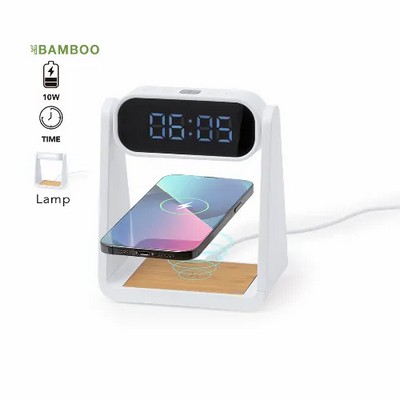 Wireless charger , alarm clock and light