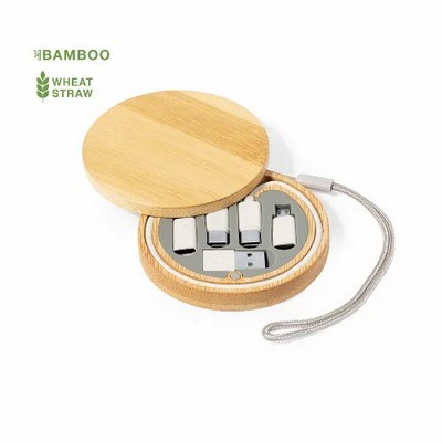 Charging cable set made of wheat straw in bamboo container