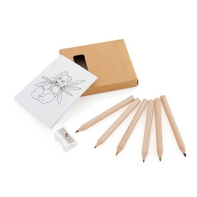 Pencil set - colouring in 6 pencils, sharpener and pad for colouring in Figgy