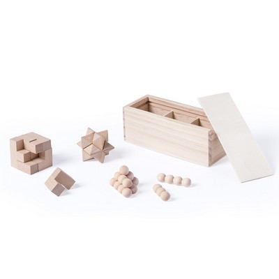 Game / Puzzle set of 3 different wooden puzzles in a box Set Genium