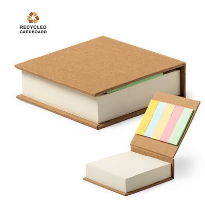 Desk note pad with 200 blank sheets and 125 sticky notes Recycled cardboard covers