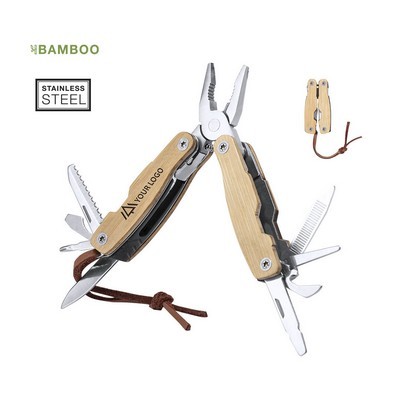 Multitool 12 function stainless steel and bamboo Folnax 