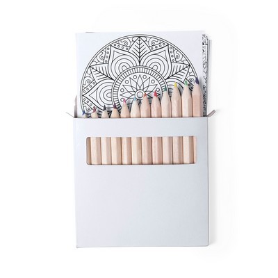 Colouring sheets with set of 12 pencils Mandala Set Boltex